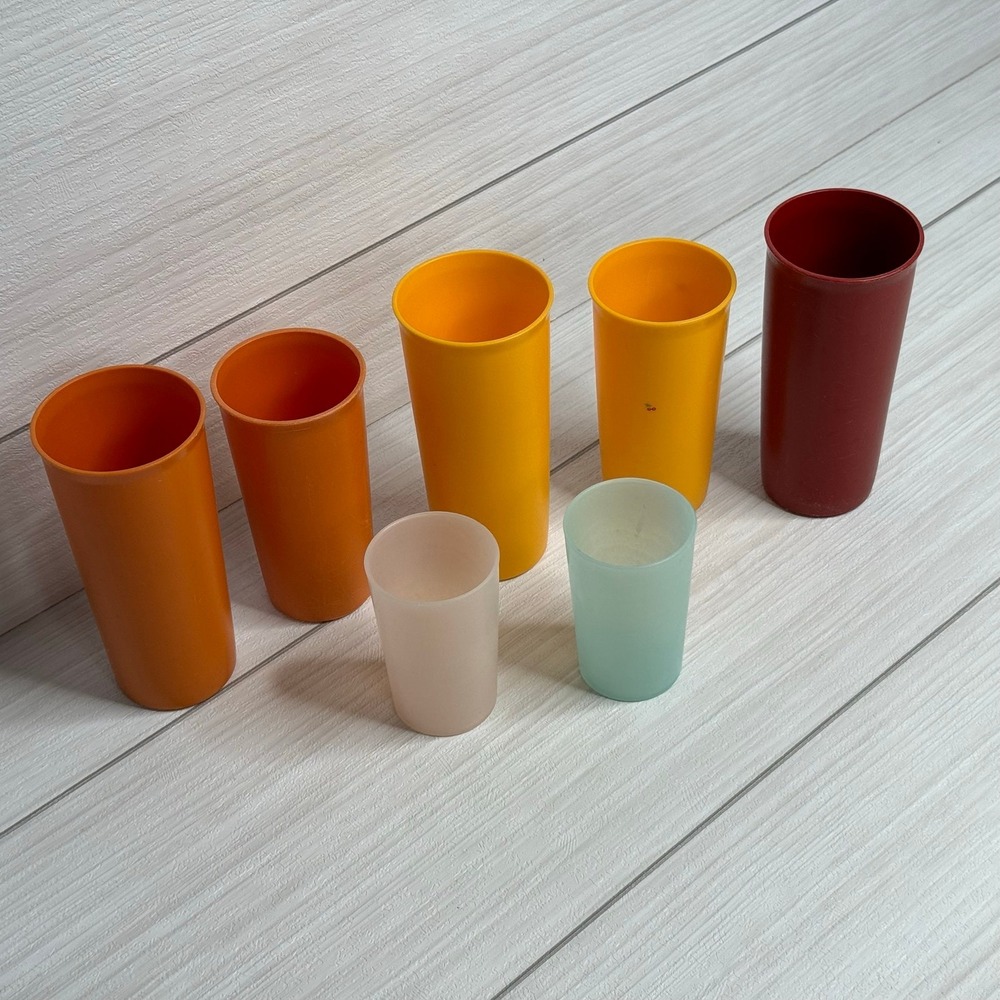 Vintage Tupperware Millionaire Line Tumblers Set 7 Harvest Orange Yellow 102 115